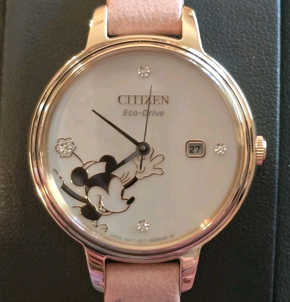Citizen Disney Watch Womens 32mm Minnie White Dial Pink Leather Eco-Drive Solar