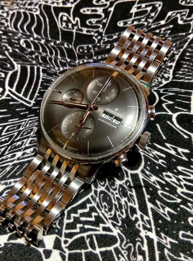 Junghans Chronograph Day-Date Ref.027 4324 45 Dark Gray Dial Full Original Japan