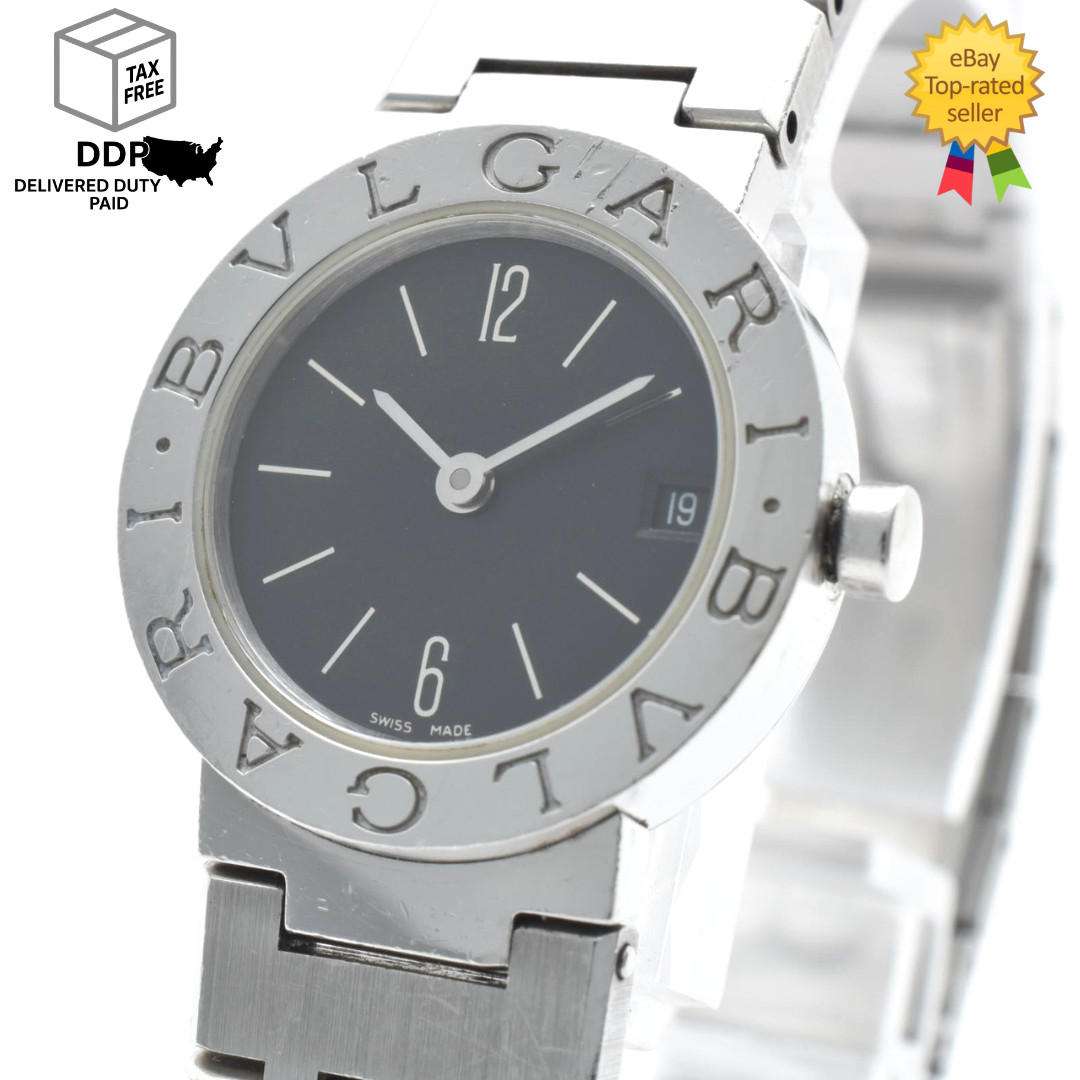 Vintage [ Exc+5 ] BVLGARI BB23SS Black Dial Silver Women’s 24mm Date Watch JAPAN