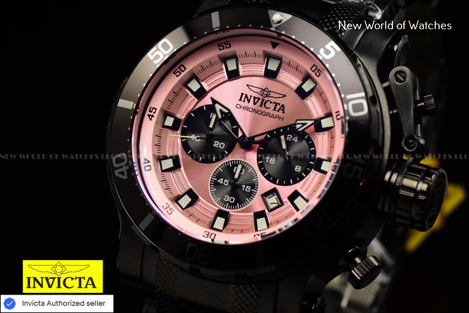Invicta Coalition Forces Men’s 52mm Black Tone Pink Dial Chronograph Watch-NEW