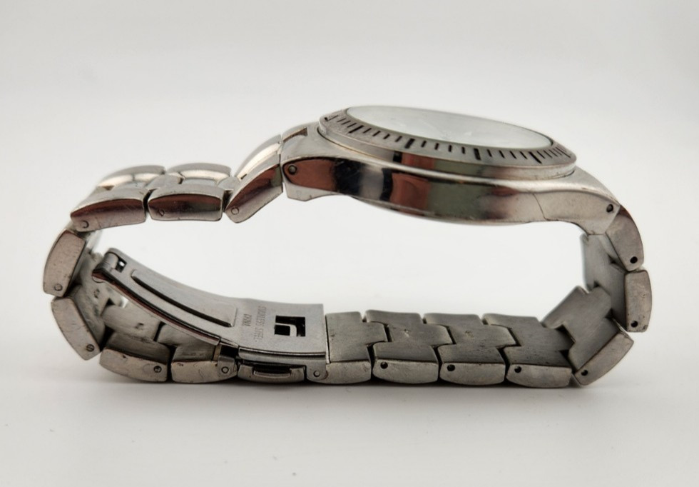 Mens Azzaro Chrome Silver Dial Round Silver Tone Stainless Steel Band Watch