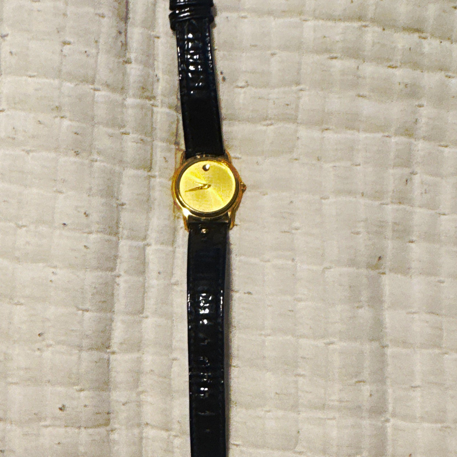 Movado Museum Quartz 25mm Gold-Plated Case Gold Dial Black Leather Strap