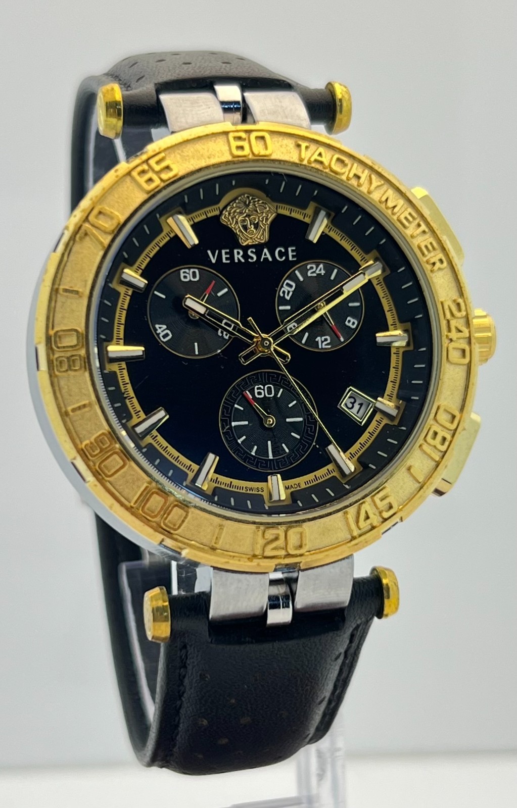 Precious Men’s Versace Greca Chronograph Black Dial Date Working Wristwatch