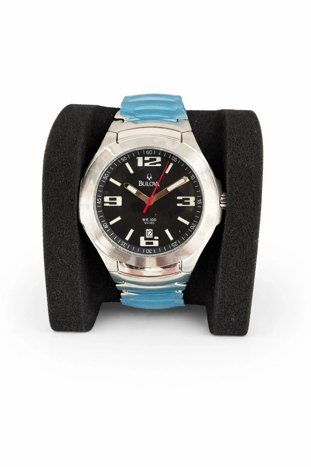 Bulova Men’s Swiss WR100 Stainless Steel Watch Black Dial New Without Box