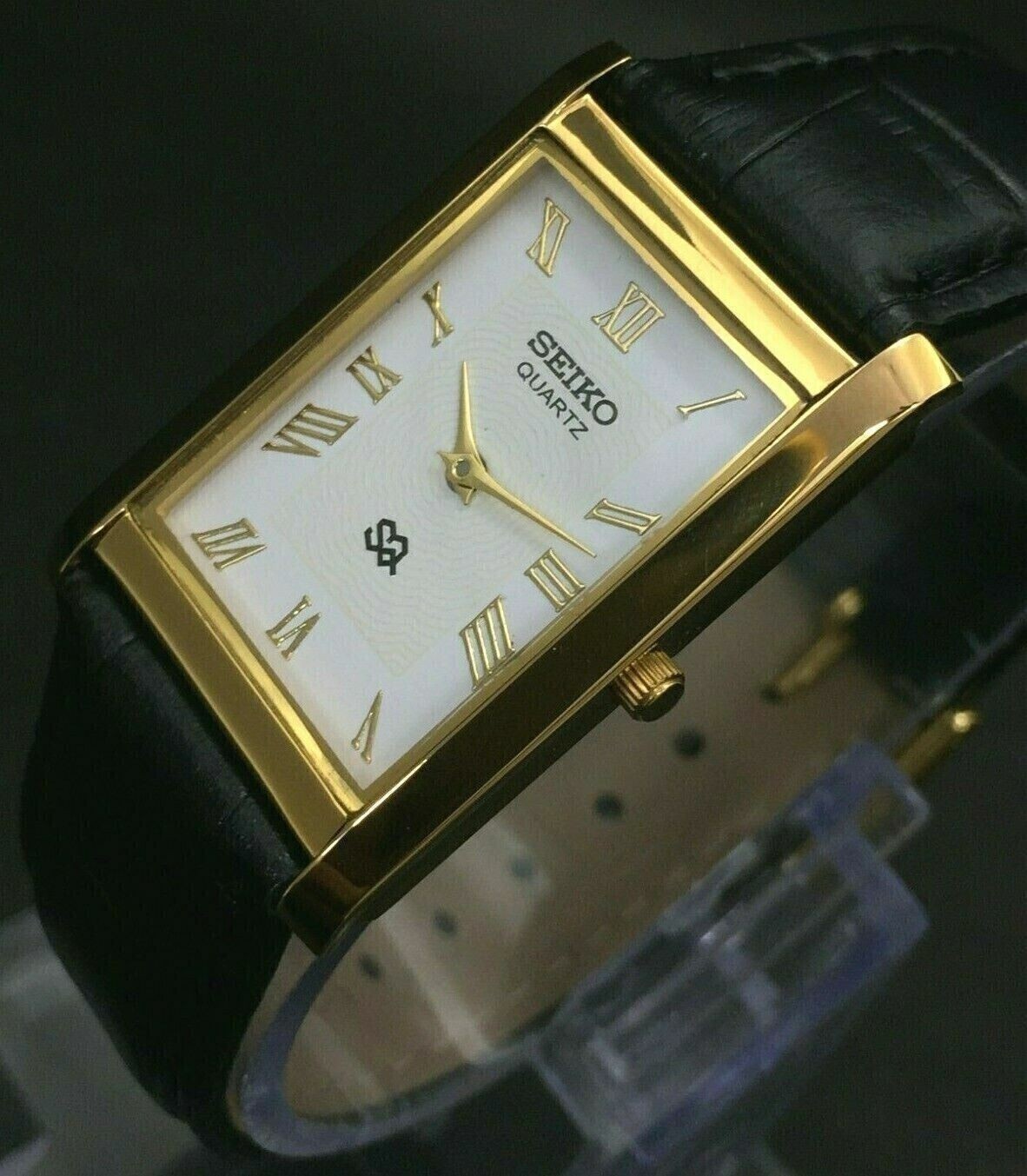 Vintage Seiko Slim Quartz Rectangle White Face Japanese 26MM Case Mens Watch A27
