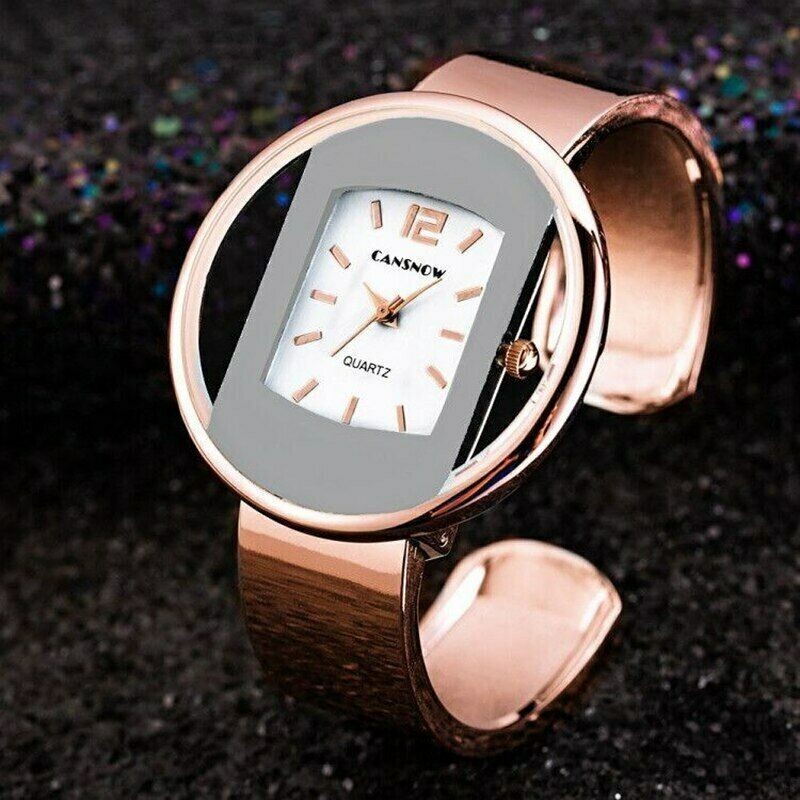 Women’s Wrist Watch Round Cuff Bangle Ladies Gold Silver Stainless Steel Quartz