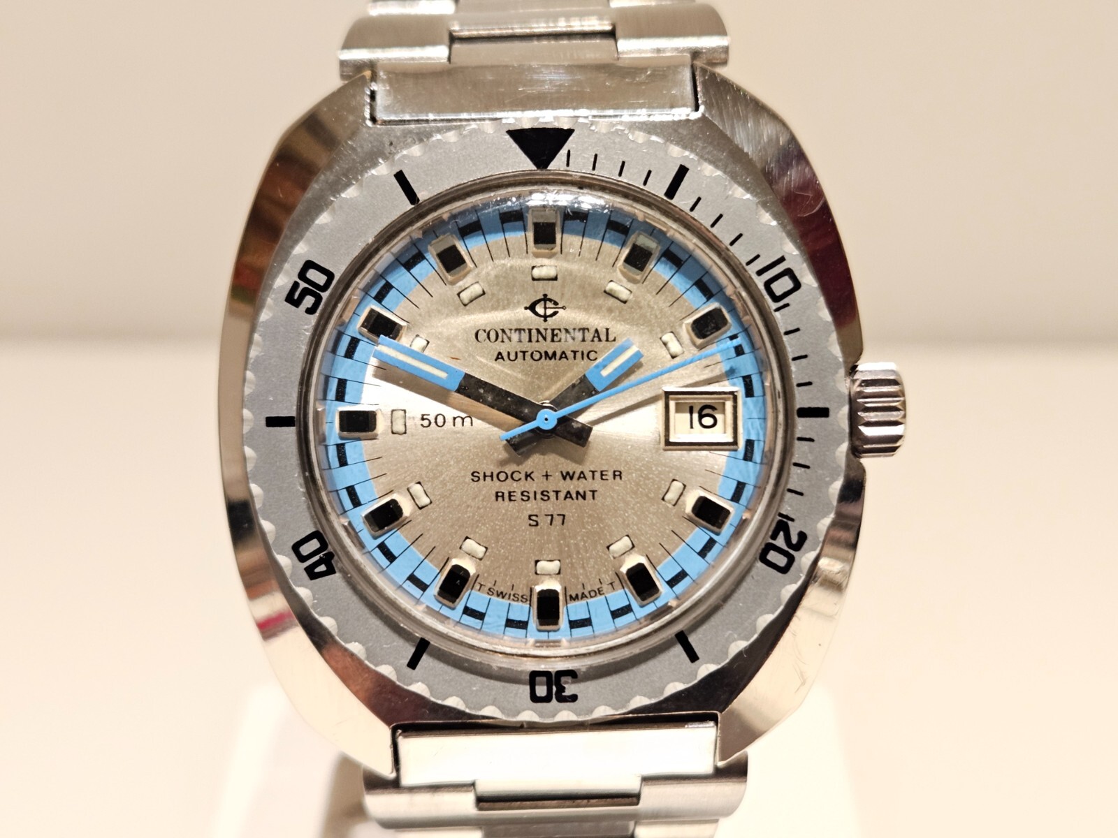 VINTAGE RARE DIVER STYLE 50m SWISS MEN’S CHROMED AUTOMATIC WATCH”CONTINENTAL”S77