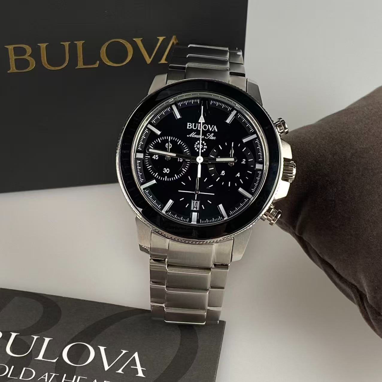 Bulova 96B272 Men’s Marine Star Quartz Watch Black Dial Stainless Steel 45mm