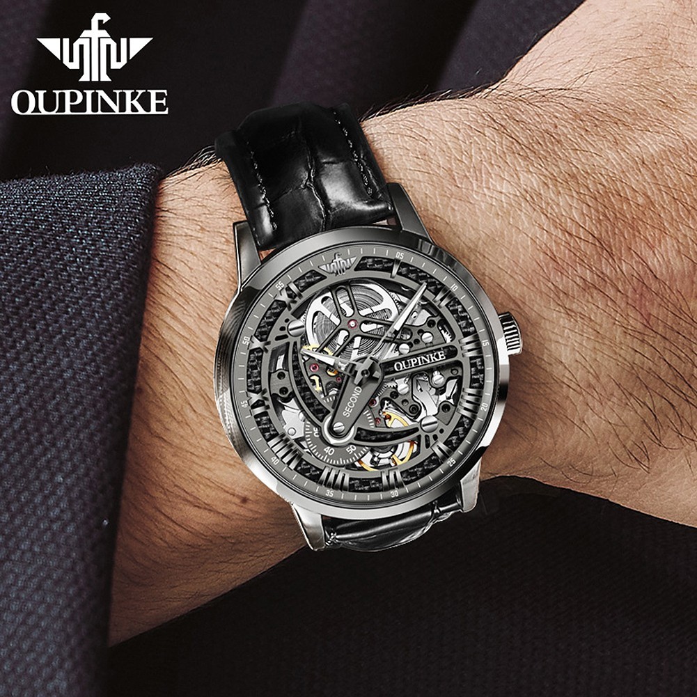Automatic Mechanical Watch Waterproof Skeleton Luxury Dial Men Men’s Strap