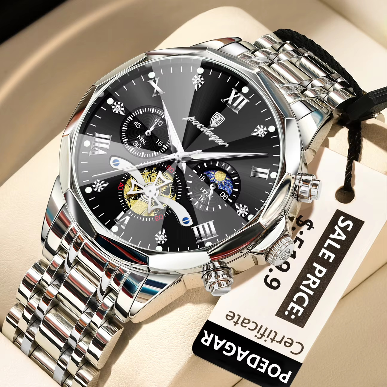 Luxury Men Watch Waterproof Luminous Chronograph Stainless Steel Quartz Watch