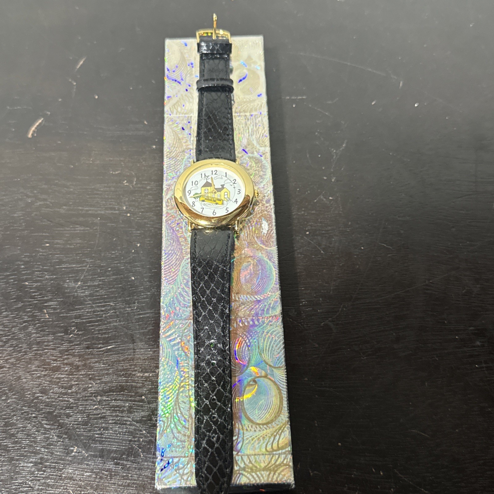 Vintage School Time Watch Swiss Movement Leather Band School Bus 1992