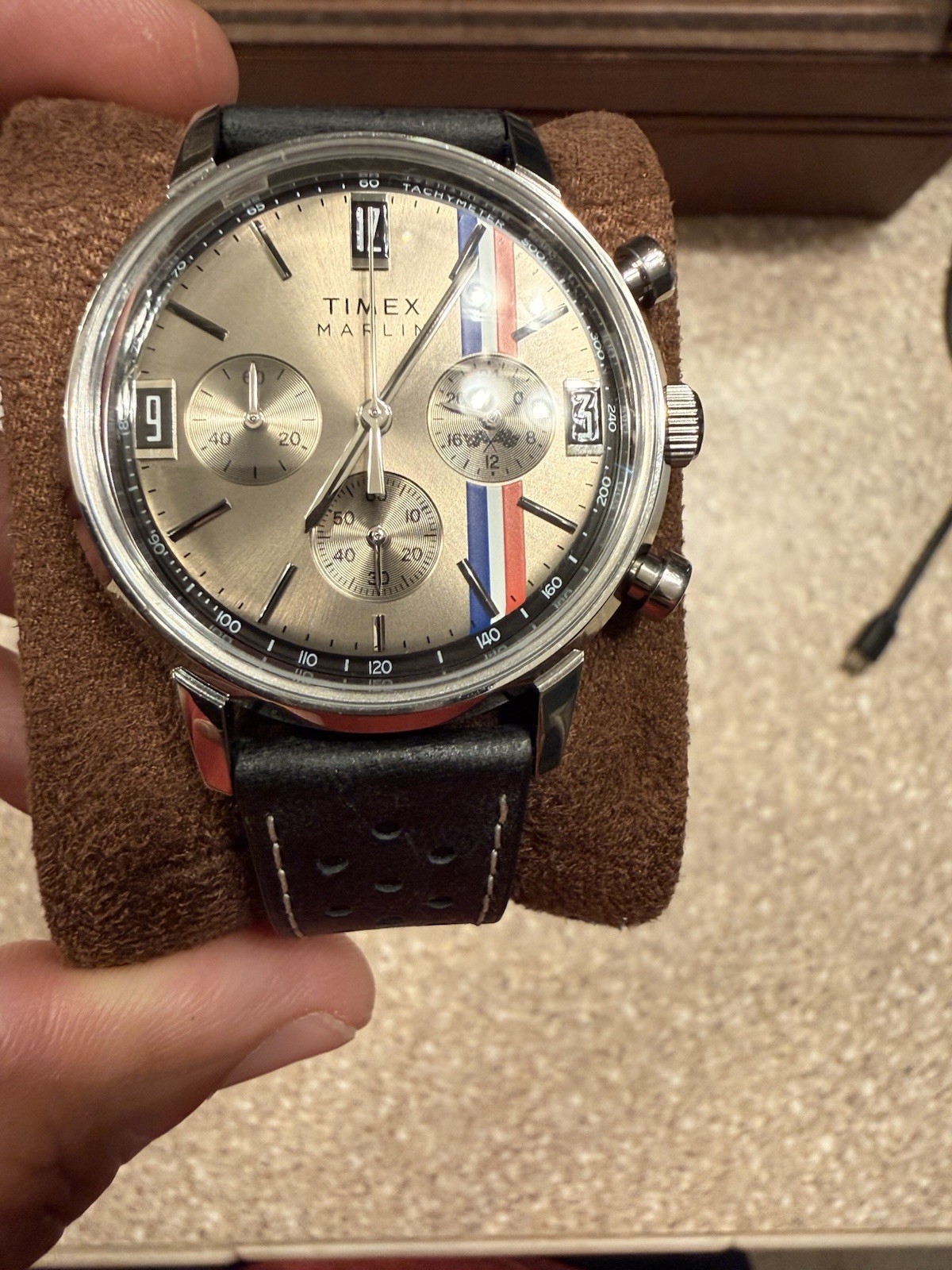 TIMEX Marlin Chronograph TW2W98900 Mens Quartz Tachymeter Black Leather Watch