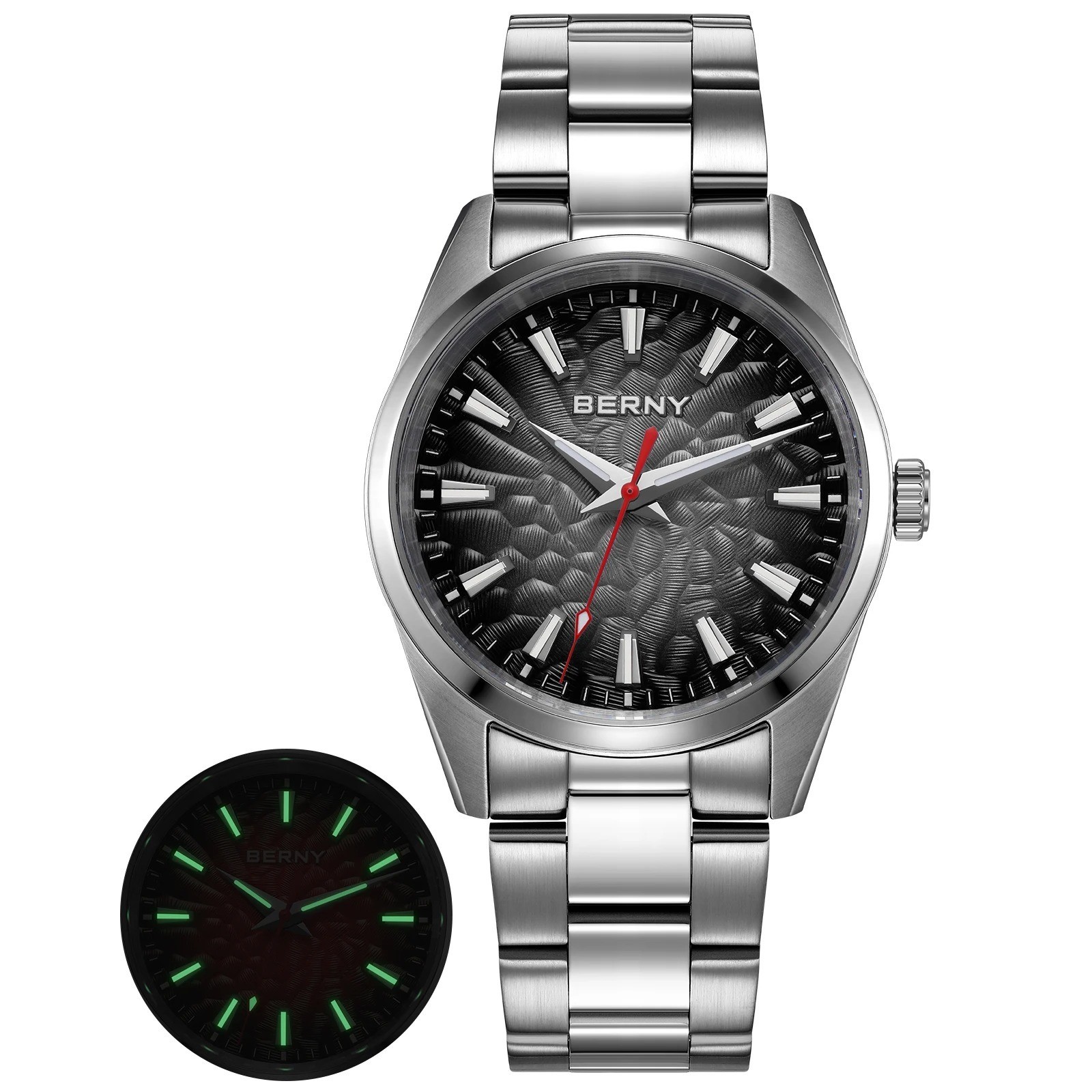 38MM BERNY Quartz Watch Men’s Luxury Sapphire 100M Waterproof Stainless Gift NEW