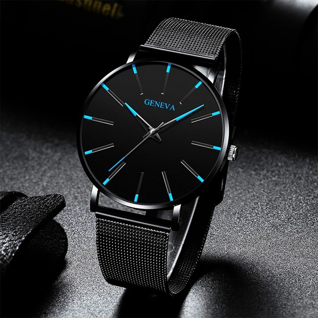 Men’s Ultra Thin Quartz Watch Stainless Steel Mesh Band Business Wristwatch