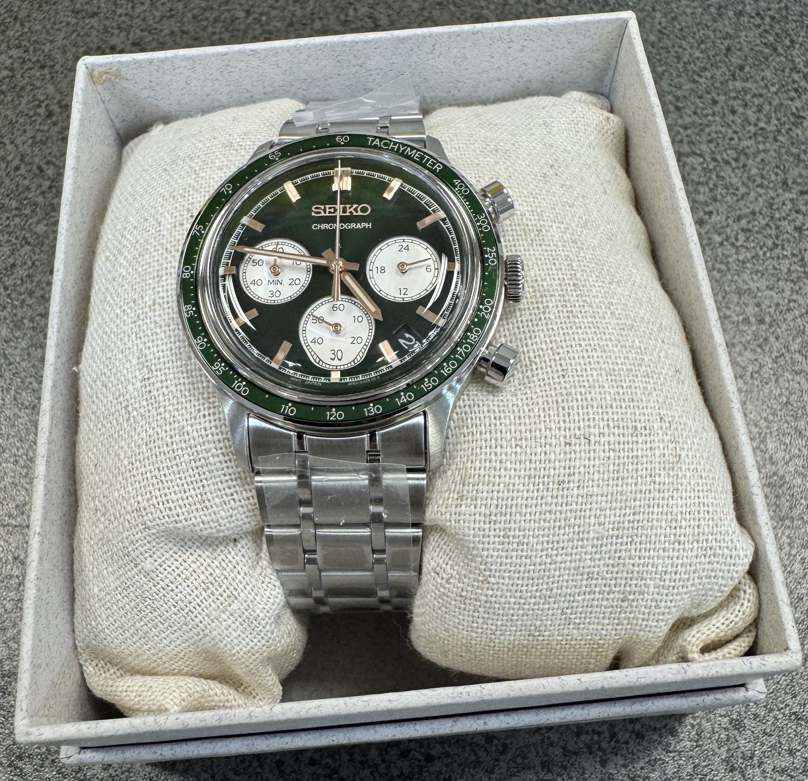 SEIKO Chronograph Quartz Light Green Dial Watch SSB481 Stainless Steel New