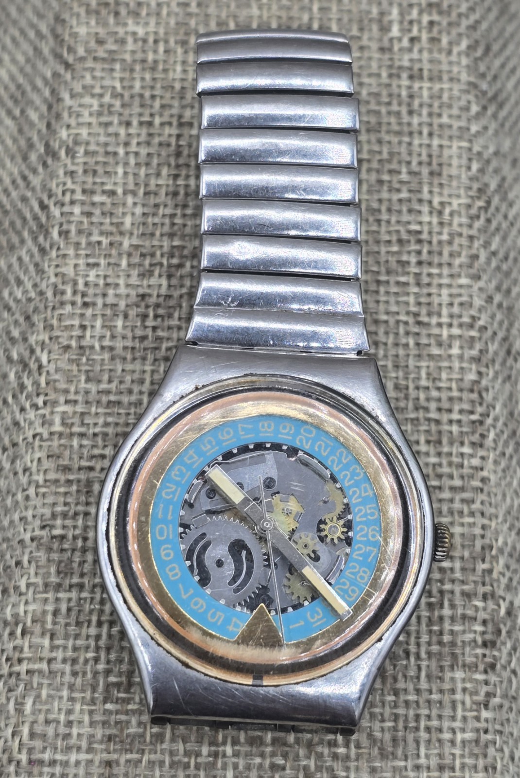 Swatch Watch Day Off 9353 35MM Vintage W/ Stainless Steel Band Works New Battery