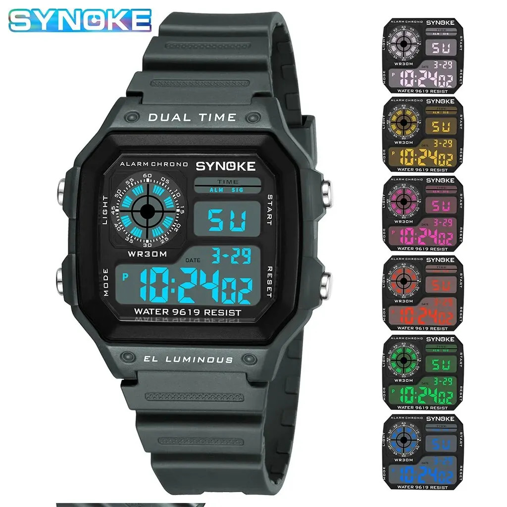 Digital Sports Watch Men Women Waterproof Luminous Multifunction Seven Light US