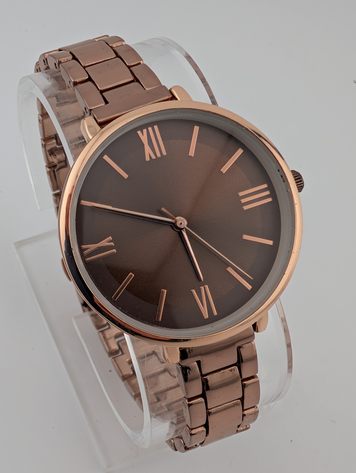 Accutime Watch Women 35mm Case Rose Gold 7.5″ Band- New Battery