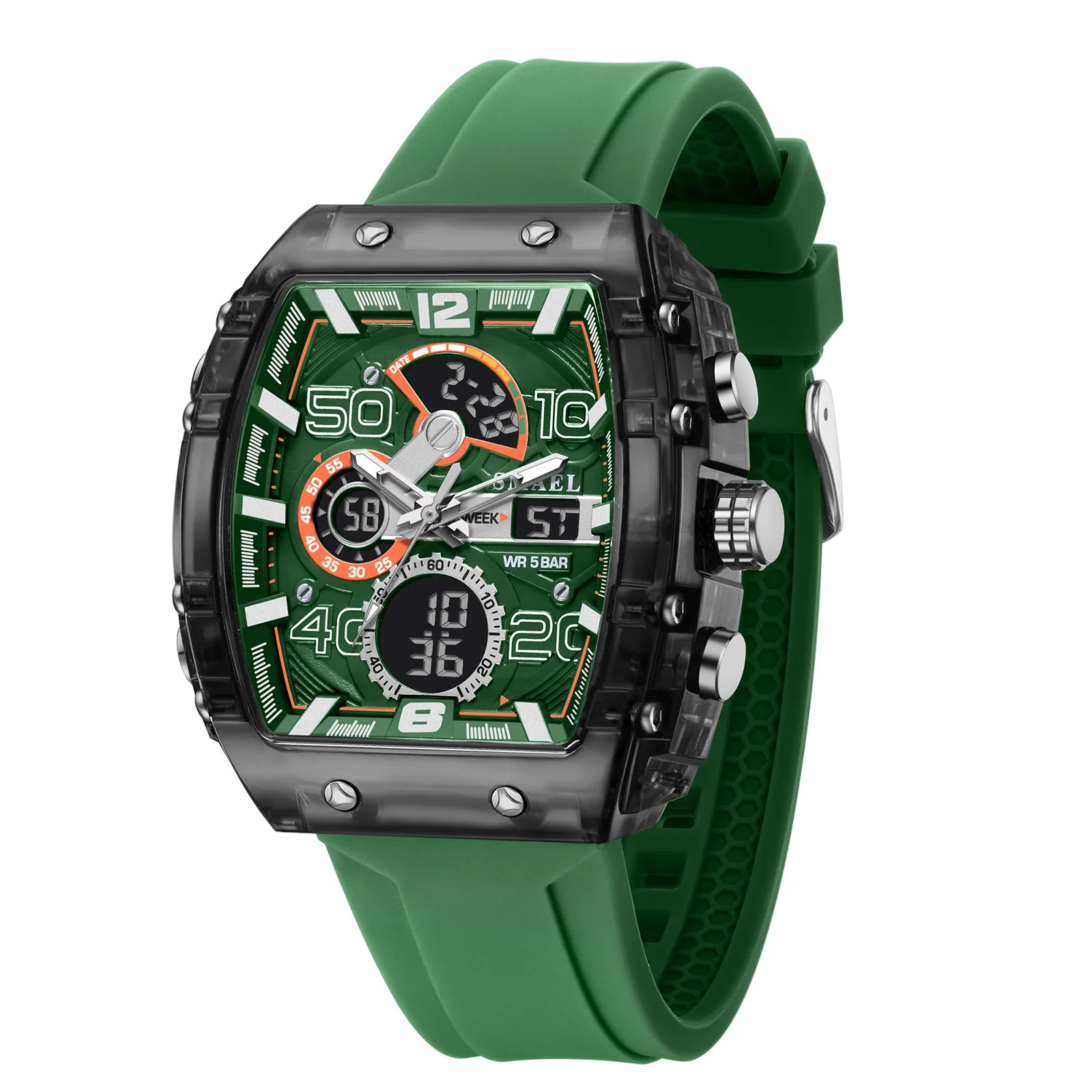 New Men’s Electronic Watch – Square Dual Display, Waterproof, Luminous, Multi-Co