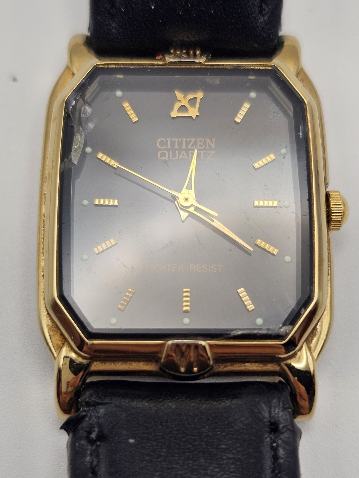 Citizen Tank Watch Black Dial Gold Tone Case New Battery Works. See Images.
