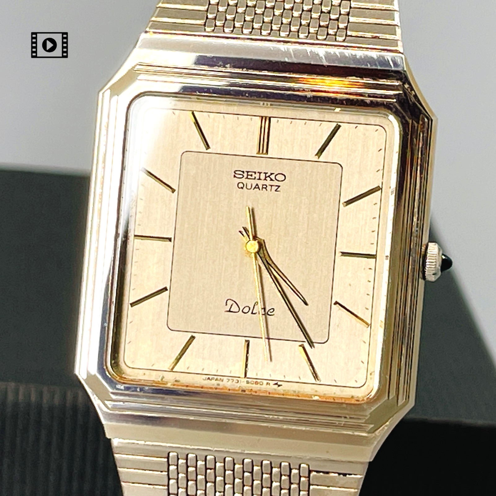 Vintage 1984 Seiko Dolce 7731-5080 Gold Quartz Men 29mm Watch -US Stock