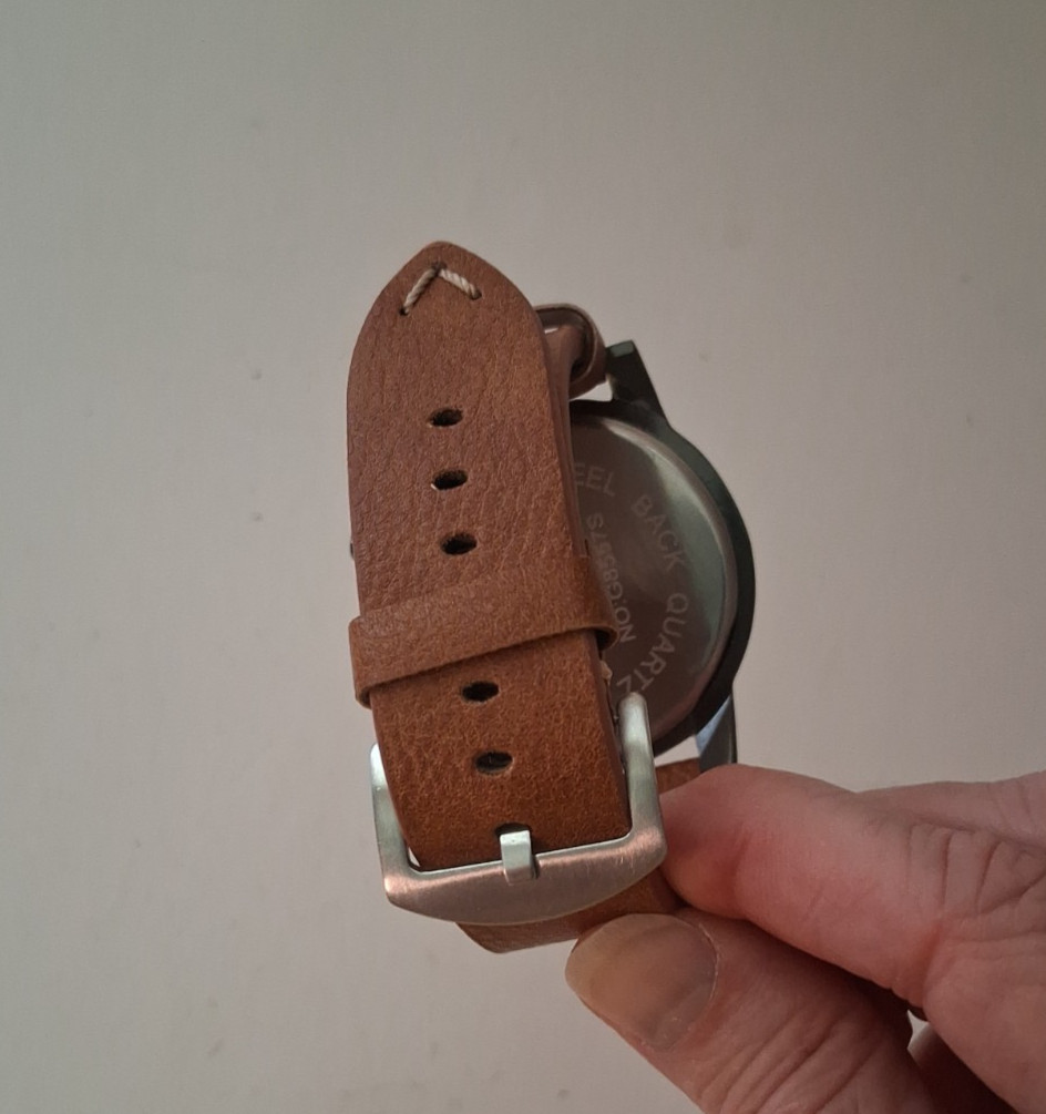Chronograph Watch Dark Brown face Brown subdials Brown leather strap Working