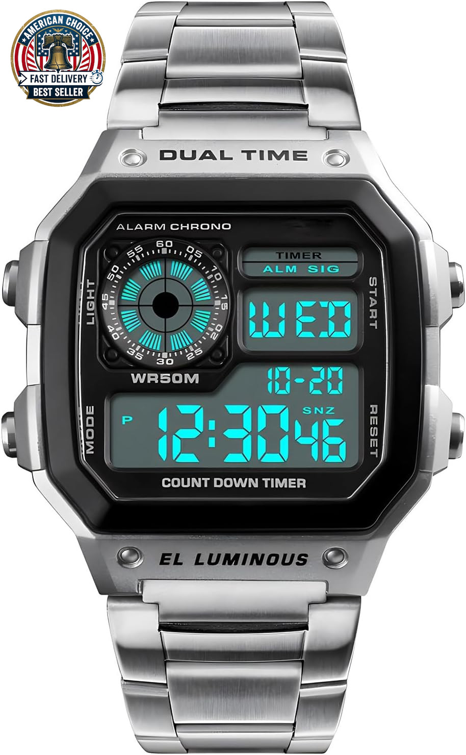 Men’S Digital Multi-Function Watches Dual Time Alarm Stopwatch Countdown Backlig