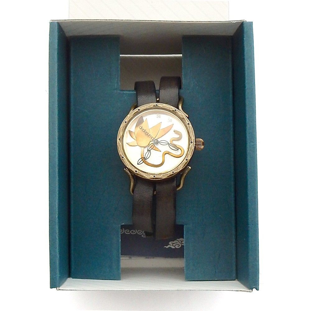 dedegumo Handmade Watch Lotus Japanese Quartz 3 Hands Water Resistant Leather St