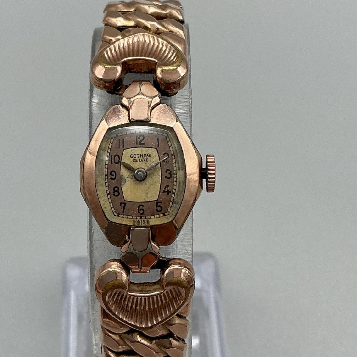 Vintage Gotham De Luxe Womens Watch 16mm Rose Gold Tone Speidel Manual Wind