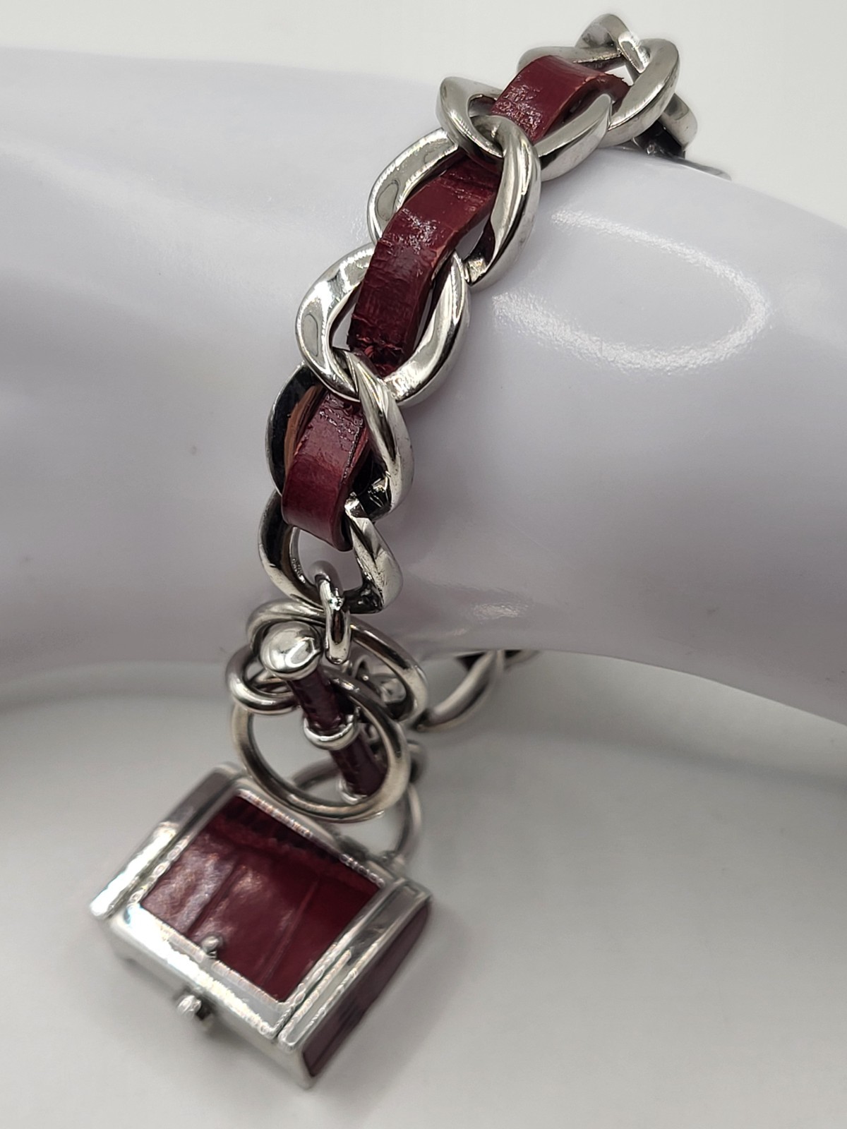ECCLISSI Mini Handbag Watch Red Leather Chain Toggle Bracelet Needs Battery