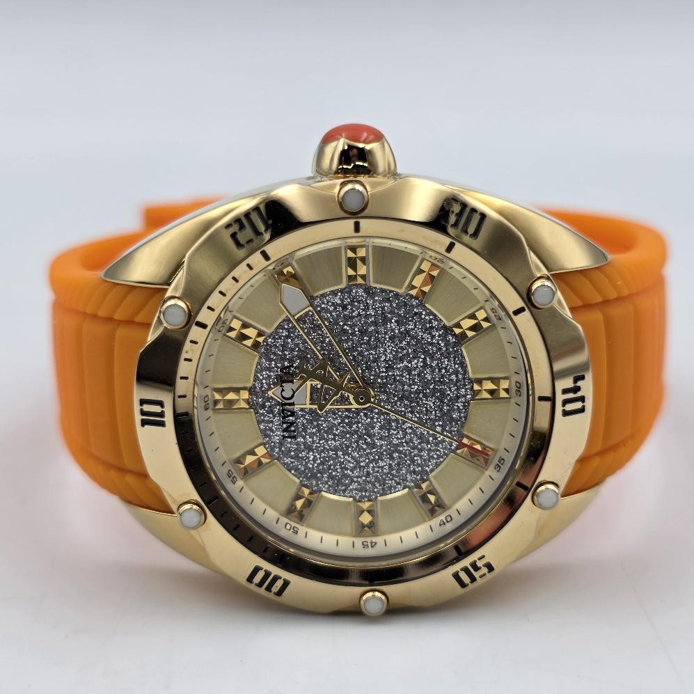RARE Invicta 26149 Venom Lady Gold Tone Glitter Dial & Orange Silicone Watch