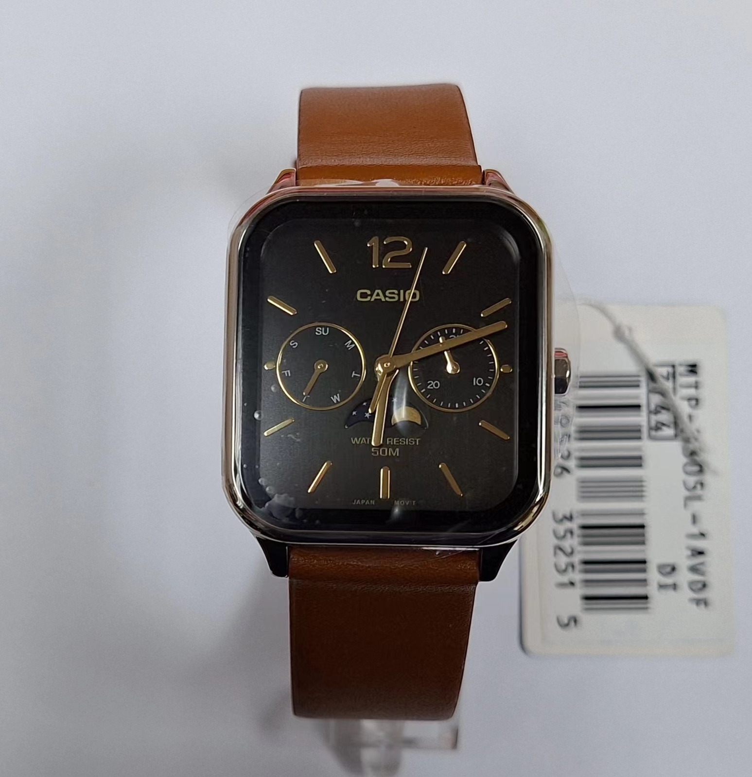 Casio MTP-M305L-1A Moon Phase Quartz Brown Leather Band Men’s Watch MTPM305L1A