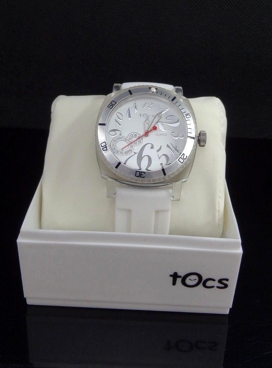 Tocs 40007 White Rubber Strap White Dial Acrylic Silver & Clear Case Watch
