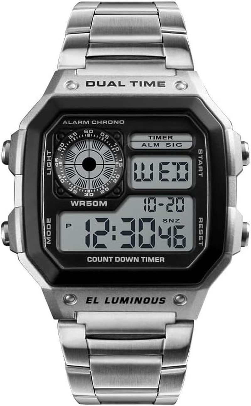 Reloj Digital Multifuncion Hombre Doble Hora Alarma Cronometro Retroiluminado