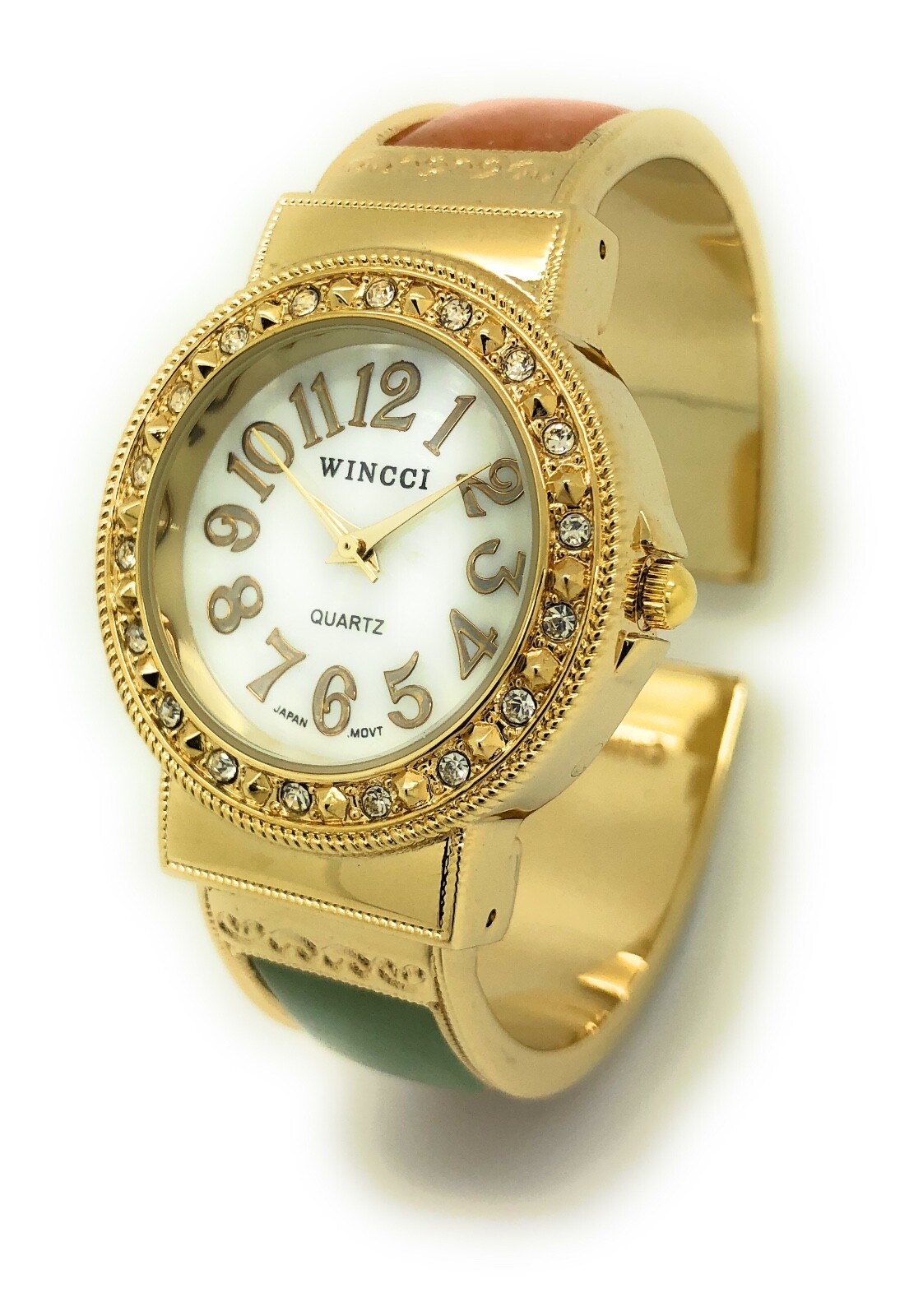 Wincci Ladies Metal Bangle Cuff Fashion Analog Quartz Watch with Stones