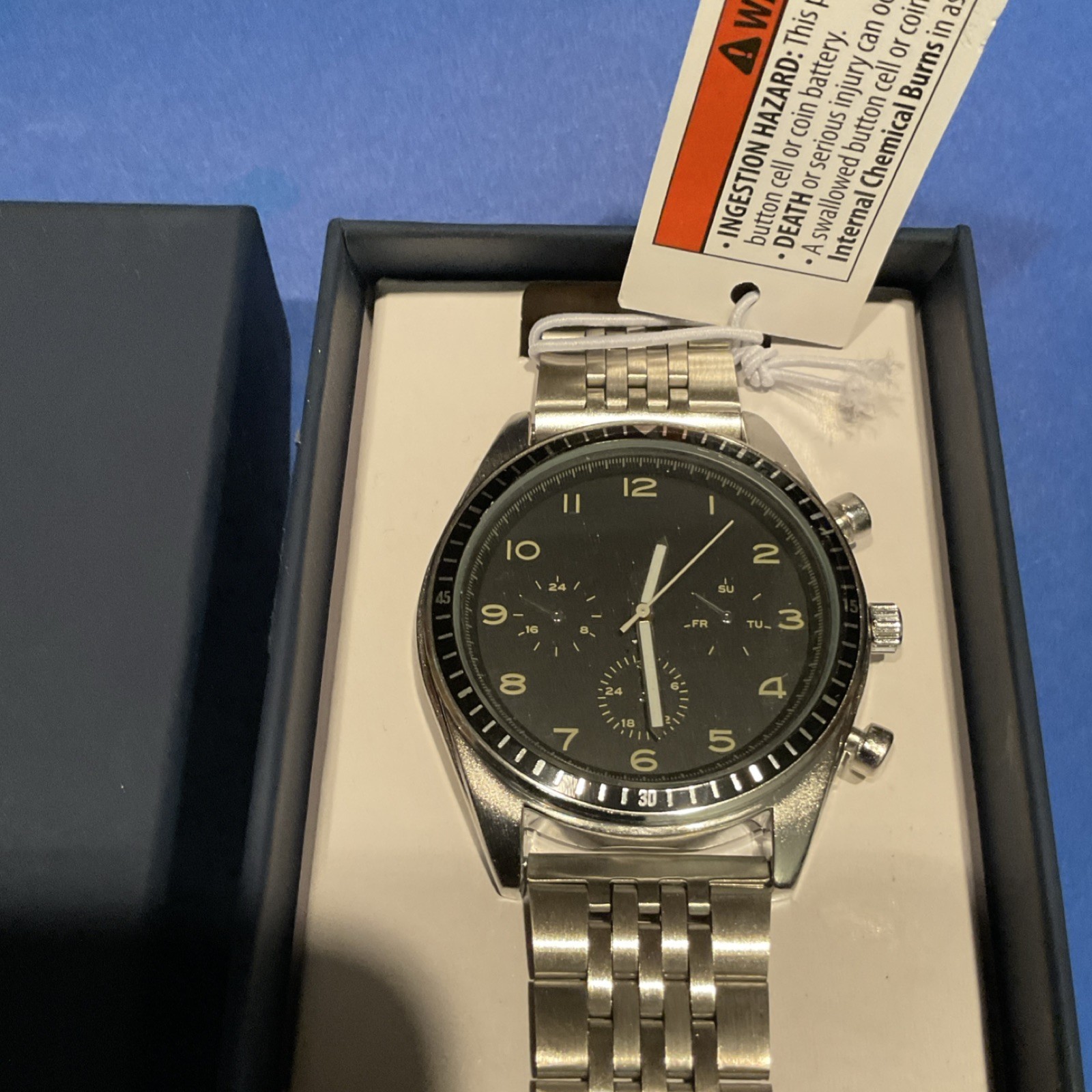 GEORGE Men’s Round Silver Analog Watch Easy Read Black Dial Silver Metal Bd NIB