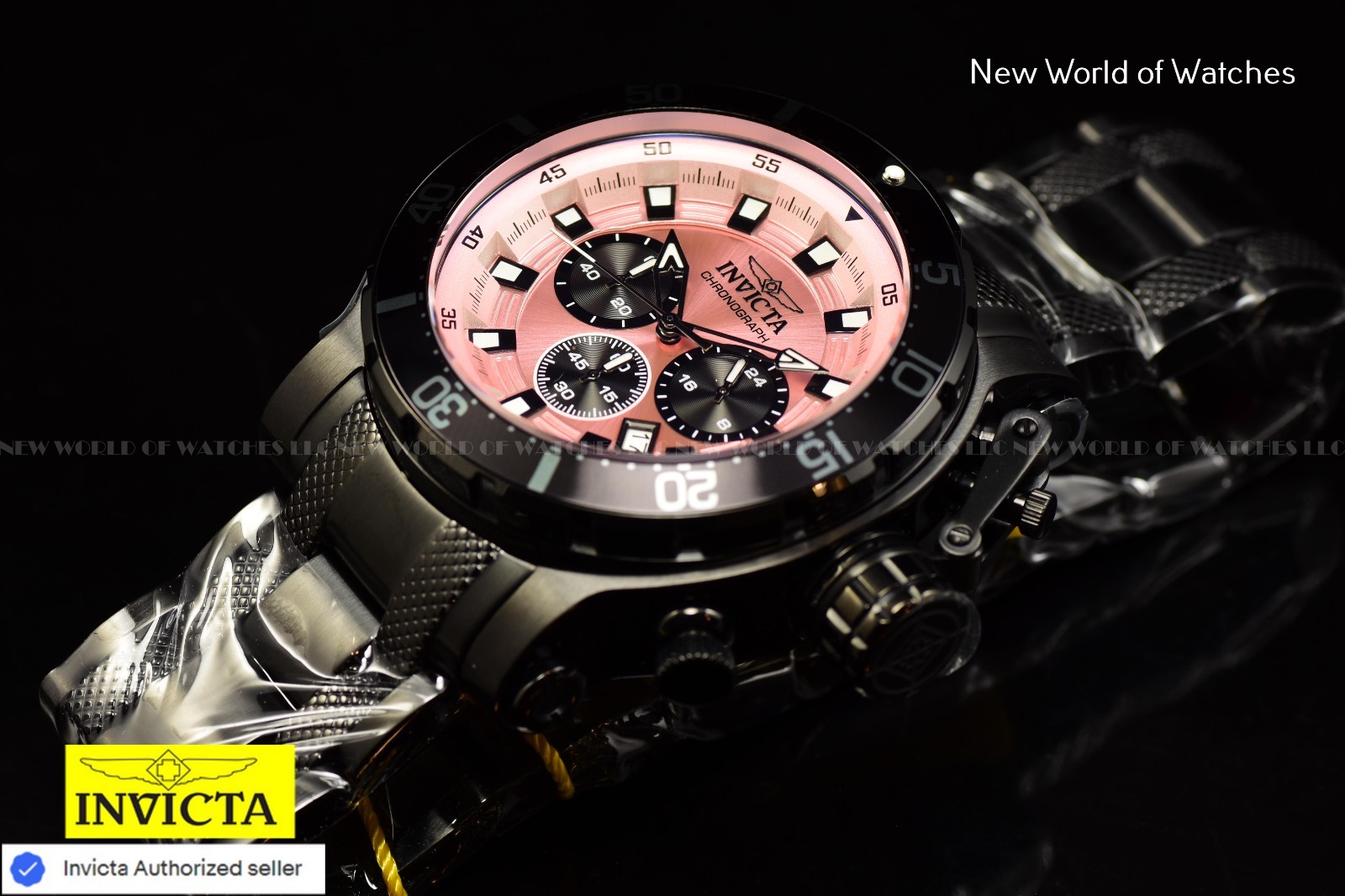 Invicta Coalition Forces Men’s 52mm Black Tone Pink Dial Chronograph Watch-NEW