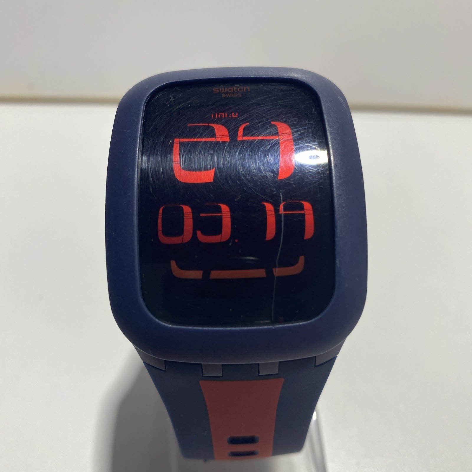 Swatch Touch DARK BLUE Black Dial Navy Blue &Red Silicone Digital Watch.