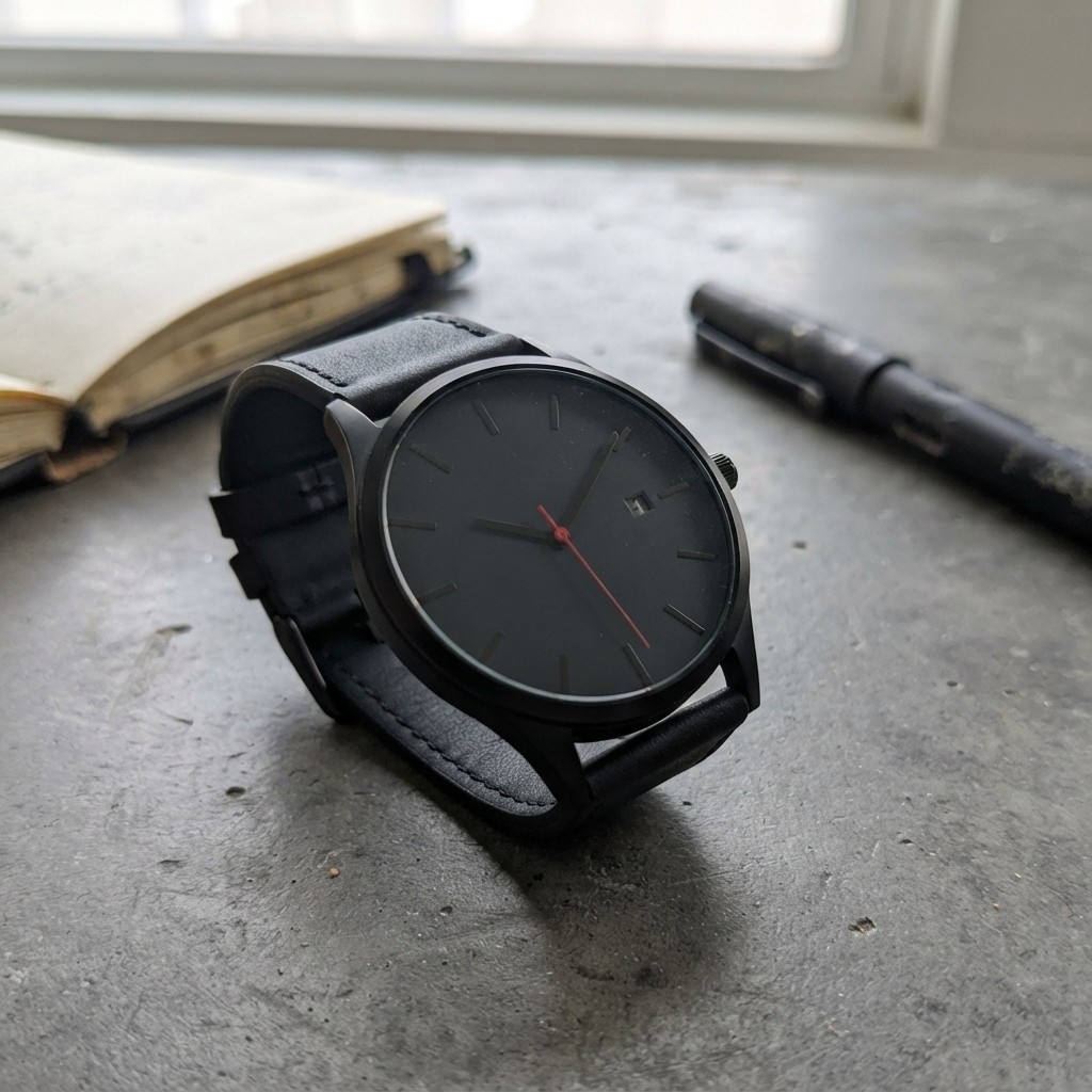 Fashionable Men’s Quartz Watch – Minimalist Style, Black Leather, Buckle Clasp