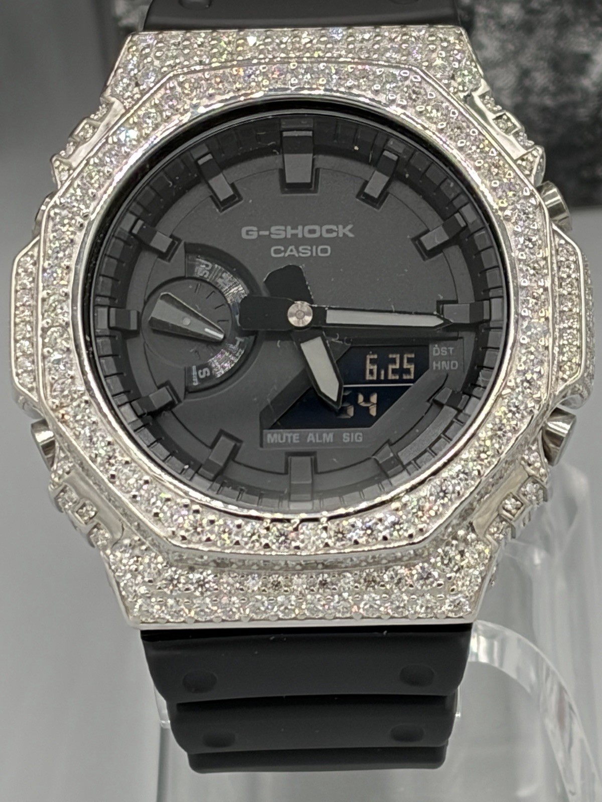 Custom Casio G-Shock GA2100-1A1 Iced Moissanite Watch – 925 Sterling Silver