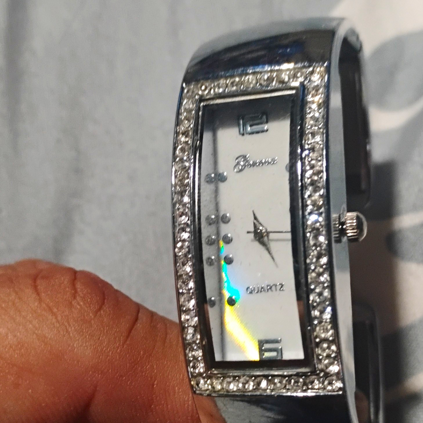 Women’s Dress Rectangle Analog Quartz Wristwatch White Dial Silver Bangle