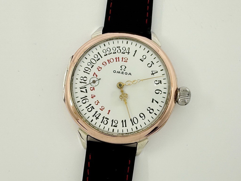 Omega 24-Hour Day/Night Antique 1912-1916 Swiss Beautiful Art Deco Silver Watch