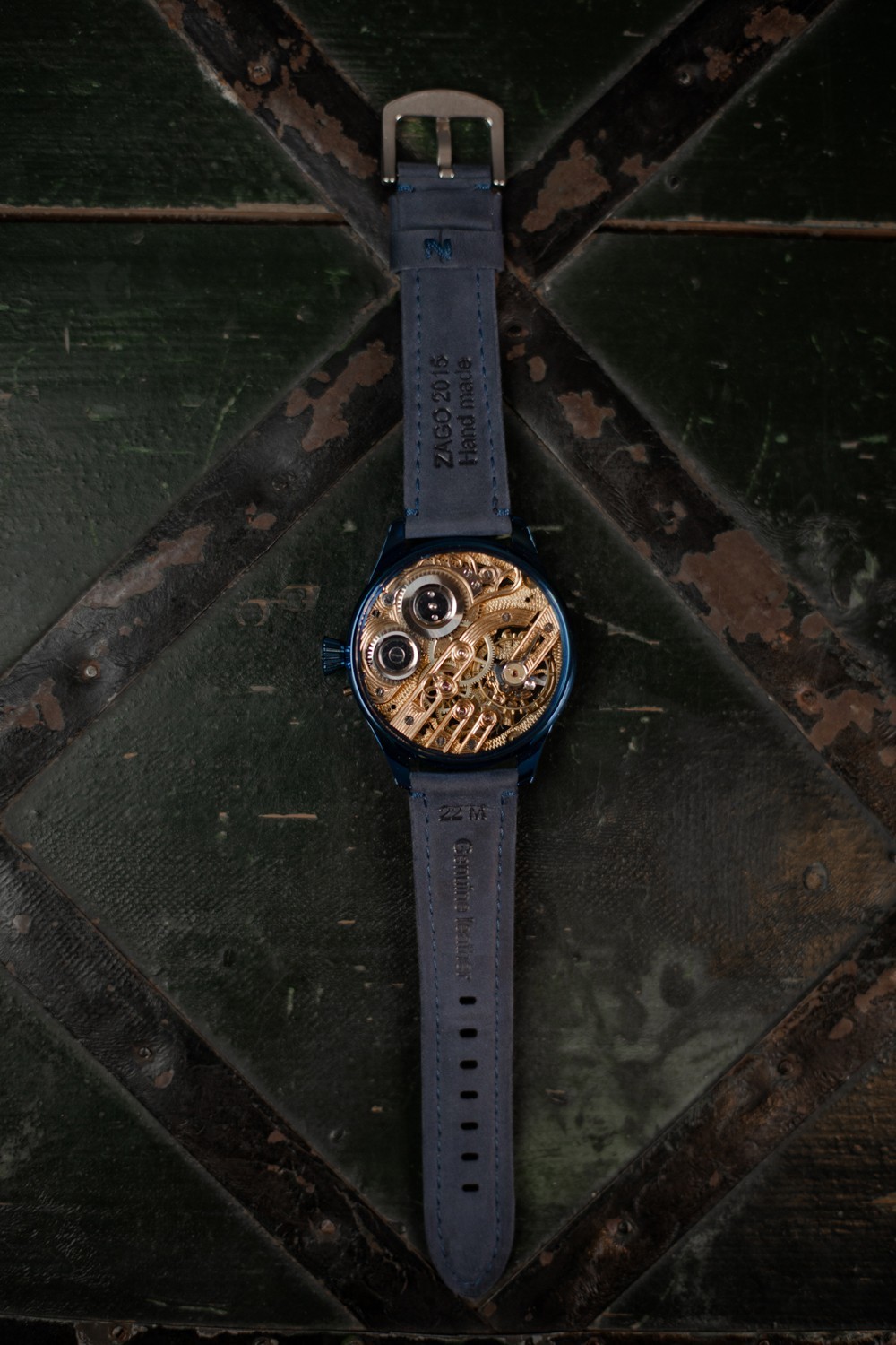 SWISS MOVEMENT SKELETON “GRAPE” ENGRAVED WRISTWATCH CUSTOM MADE MARRIAGE WATCH