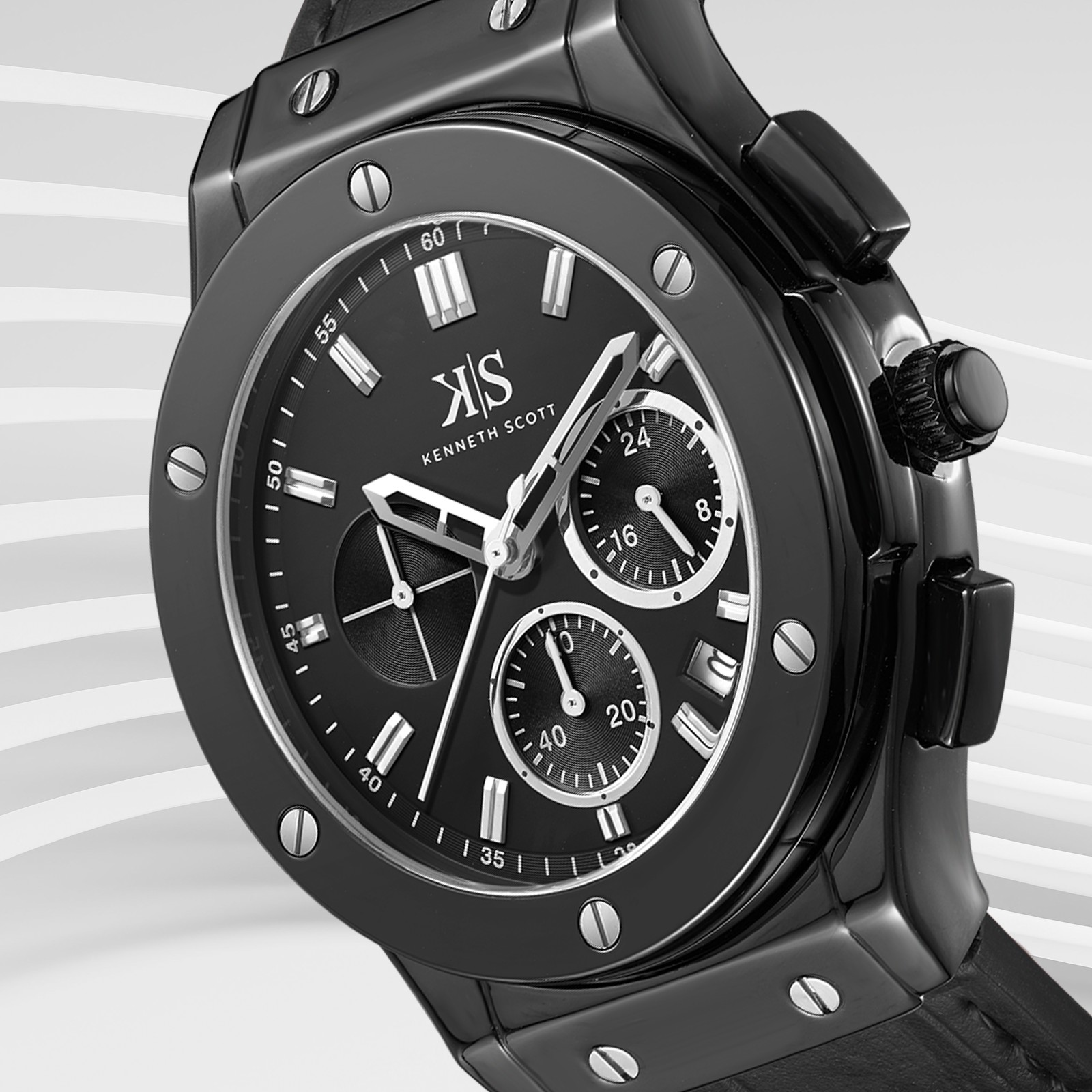 Kenneth Scott Men’s Multi Function Watch | Black Dial, 44mm, 30 m (3 ATM)