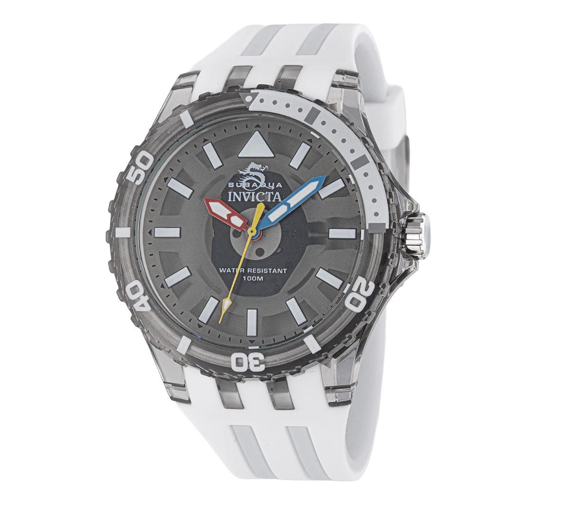 Invicta Subaqua Men’s Quartz Analog Watch 44mm Gray Dial White Silicone 100m