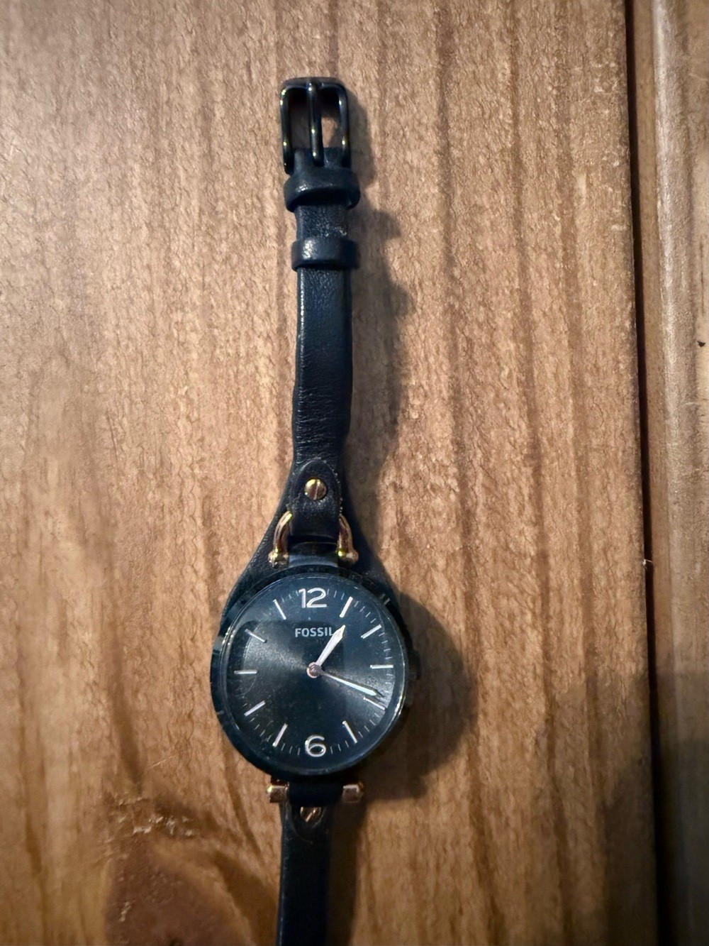 Fossil Black Leather Strap Women’s Watch with Gold Accents
