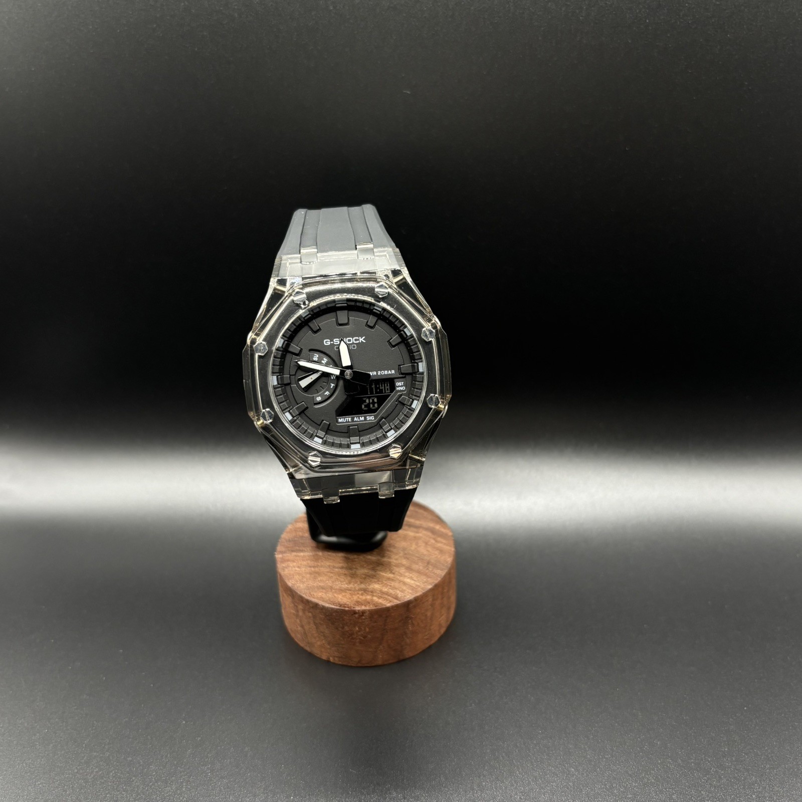 Casio G shock GA2100-A1A CasiOak Clear Case Steel Screws Black on Black FREESHIP