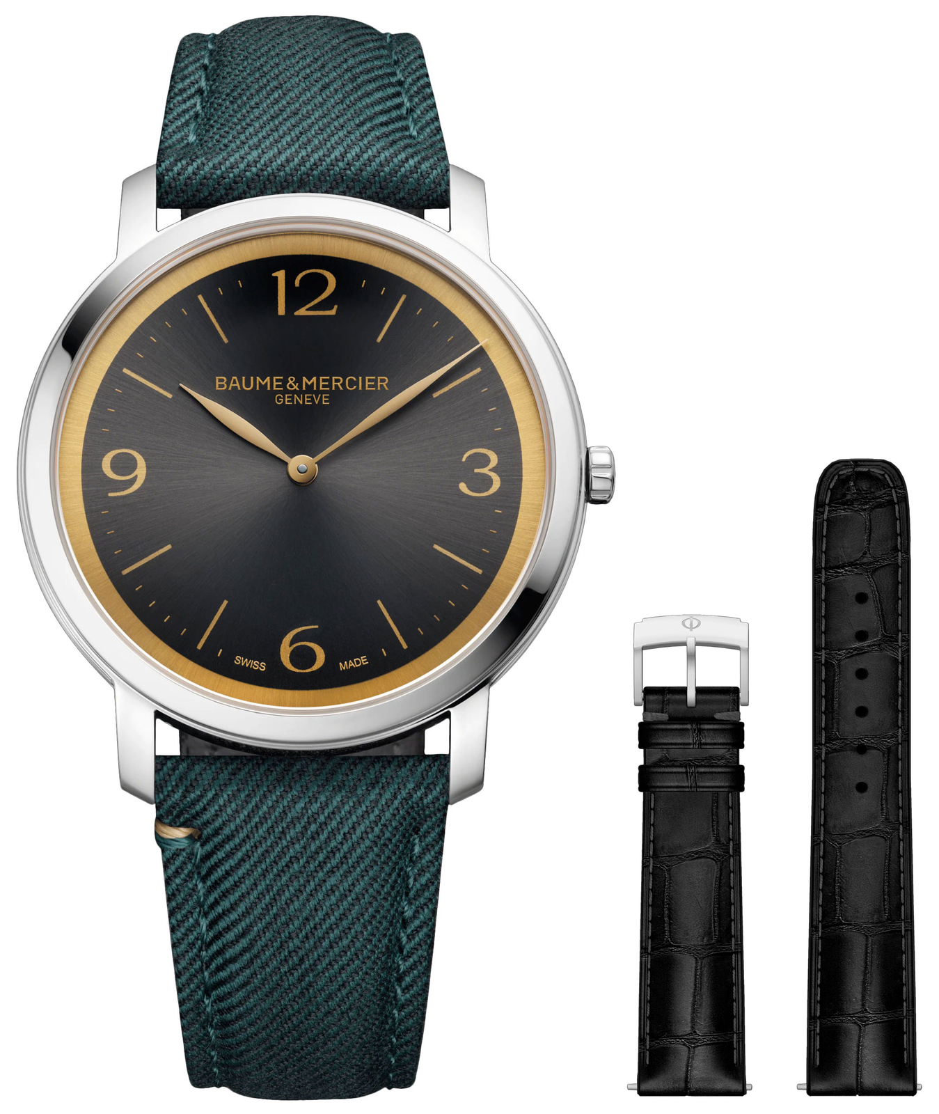 Baume & Mercier Classima Green Fabric / Black Leather Mens Watch M0A10704