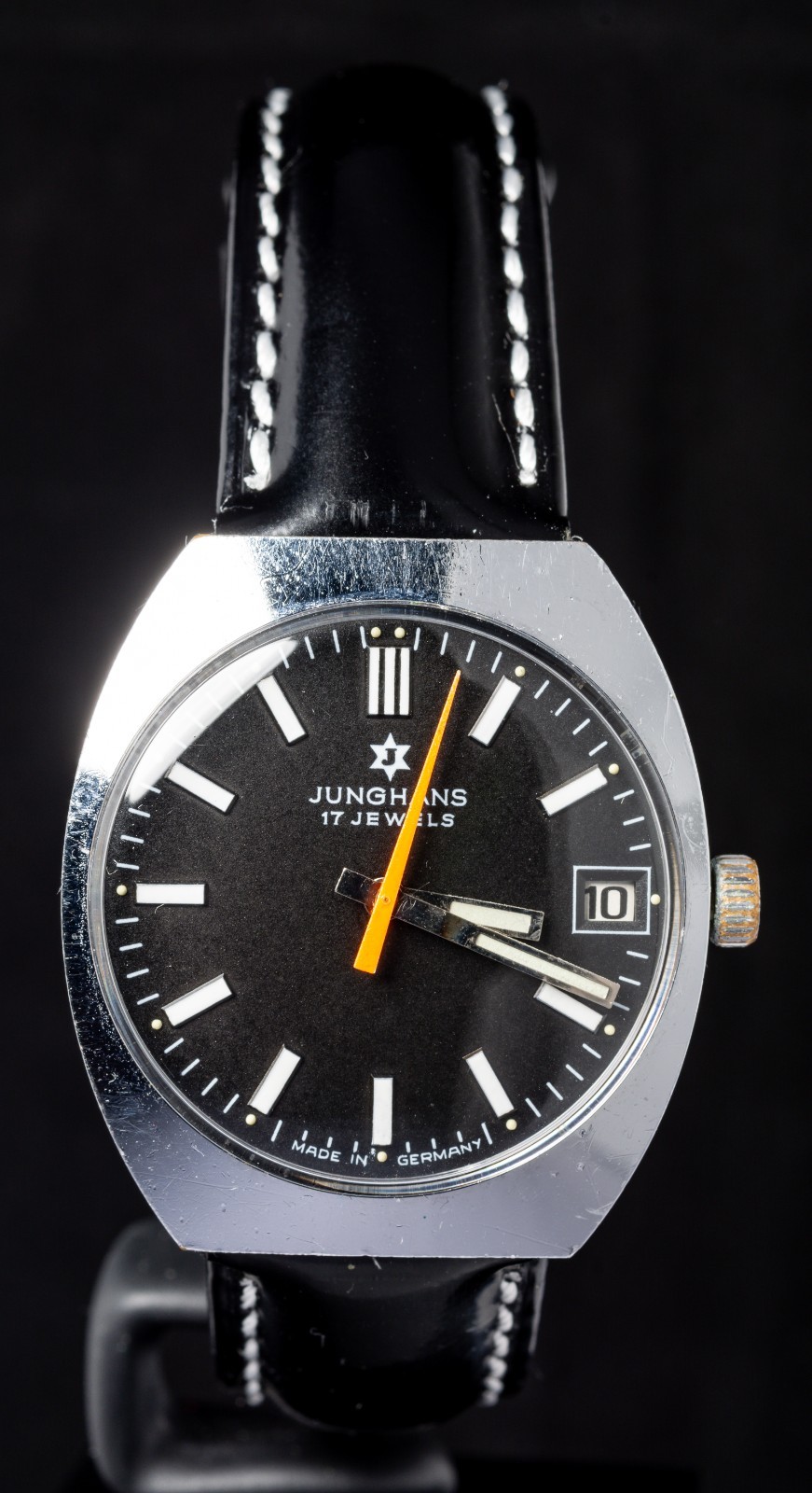 Junghans Black Dial Orange Hand Men’s Hand-Wind Vintage German Watch — Working