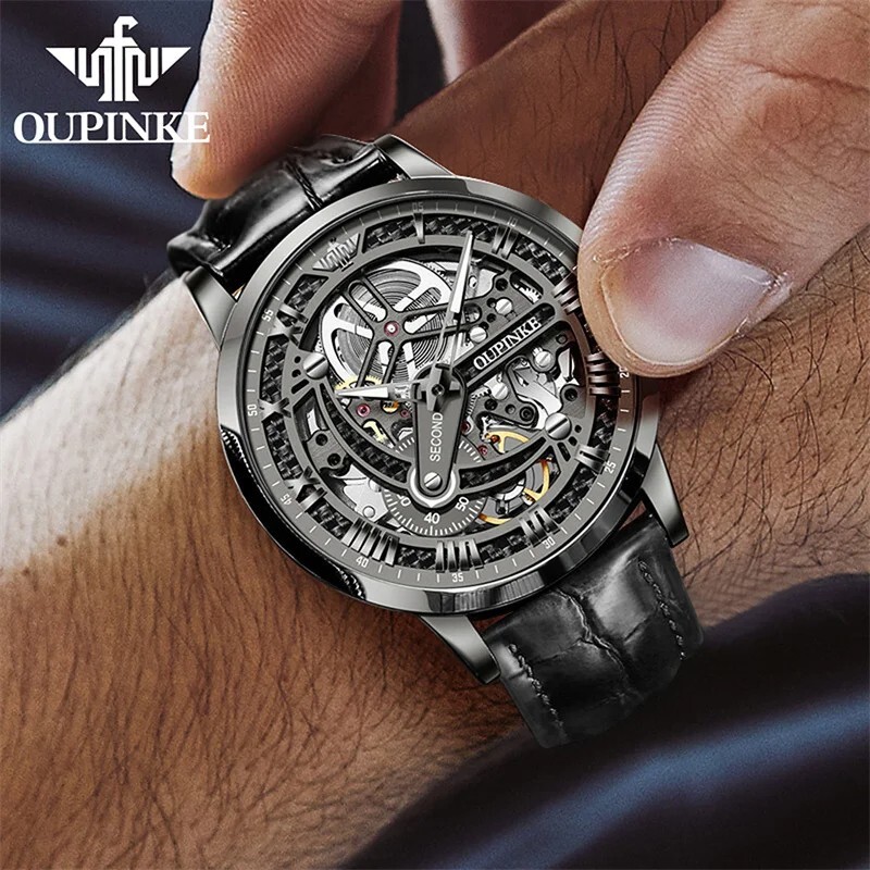 Automatic Mechanical Watch Men’s Waterproof Luxury Men Leather Strap